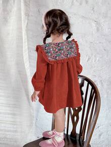 LMoss Kids Baby Girl Woven Patchwork Floral Peter Pan Collar Casual Dress