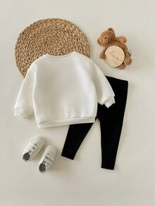 Babygirl 可爱针织印花卫衣和松紧腰裤套装，秋冬 - 黑與白 - 查看 9