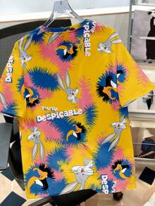 Looney Tunes X Manfinity Manfinity Joysei 男士夏季卡通字母图案T恤 - 黃色 - 查看 2