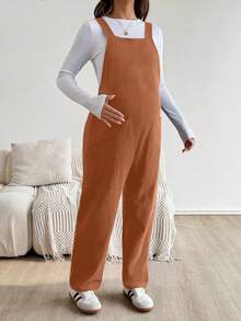 SHEIN Maternity Casual Solid Jumpsuit For Autumn - Orange - View 3