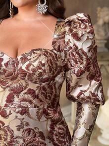 Aureia Váy suông tay bồng cổ vuông chất liệu satin jacquard nhiều màu sang trọng, thanh lịch cỡ lớn, cạp cao, gấu siêu rộng, thích hợp cho các buổi dạ tiệc tối, tiệc độc thân, hẹn hò, dạ hội, kỳ nghỉ, đám cưới, sinh nhật, trở lại trường, dịp trang trọng (được tô điểm nhiều) - Màu vàng - Xem 3