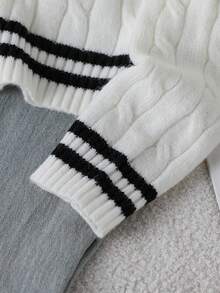 Tween Girls Striped Twist Rope Cable Knit V-Neck Pullover Sweater, Soft & Comfortable For Everyday, Outdoor, Travel, Vacation, Home, Daycare Wear Youth Sweaters Girl Sweater Cute Sweater Preppy Sweater Aesthetic Clothes Teen Girls Sweaters Girl Jumper Kids Sweaters Sweater For Tweens Kids Preppy Clothing - Beige - View 6