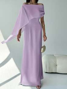 Aloruh New Off Shoulder Boat Neck Flowy Fitted Sense Of Design Birthday Mini Dress Party Cocktail Versatile Green Maxi Mermaid Hem Dress,Dresses For Women Elegant