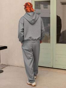 DAZY Men's Solid Gray Thickened Half-Zip Hoodie Set, Autumn/Winter - Grey - View 2