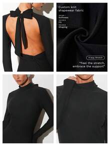 Nuvra Women's Long Sleeve High Neck Double Layer Shapewear Dress With Lining, Slimming, Waist Cinching, Butt Lifting, Full Length Body Shaper Backless Jumpsuit Long Sleeve Jumpsuits For Woman Unitard Jumpsuit Sexy Jumpsuits Surprise Dance Outfit - Black - View 9