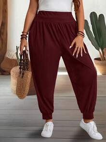 EMERY ROSE Pantalones informales de talla grande con cordón en unicolor - Burdeos - Ver 6