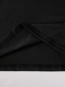 SHEIN Teen Girl Turtleneck Long Sleeve Top & Pleated Plaid Mini Skirt Set - Brown - View 3