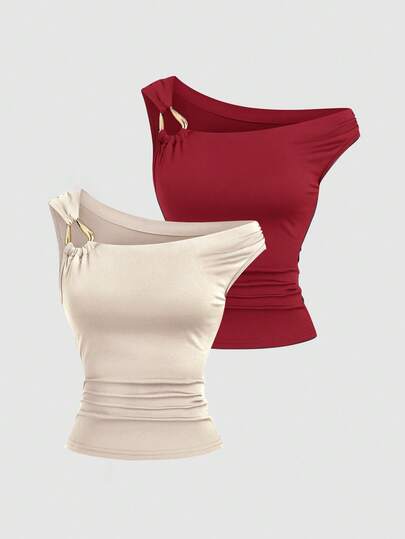 Sweetra Camiseta de tirantes asimétrica de unicolor elegante para mujer, de verano