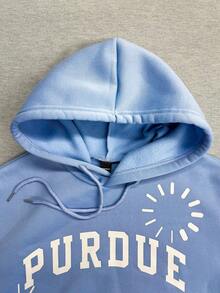 Manfinity Dauomo 时尚街头风格男士字母图案宽松连帽卫衣 - 淺藍色 - 查看 3