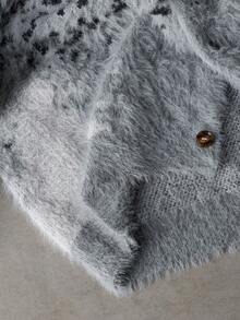 NEON BLANC Men's Round Neck Long Sleeve Front Button Fashionable Leopard Pattern Cardigan Sweater, Winter - Grey - View 8