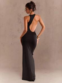 SHEIN Glamour Women's Black Summer Elegant Backless Cut Out Maxi Dress, Sleeveless Night Out Party Dress,Chic Streetwear Rave Club Outfits Birthday Dress - Black - View 1