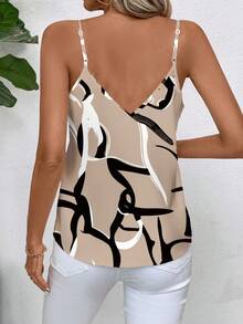 SHEIN Clasi 优雅印花女士吊带背心，商务休闲风格，适合教师、外出等各种场合，基础款上衣。 - 卡其色 - 查看 2