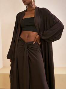 Zivah Bộ đồ liền thân 2 mảnh vải lanh rộng rãi, thoải mái cho lễ hội âm nhạc và tốt nghiệp mùa thu 2025 + bộ đồ maxi cạp xoắn, thích hợp mặc hàng ngày, đi biển, đi nghỉ, họa tiết nhuộm ombre - màu nâu - Xem 9