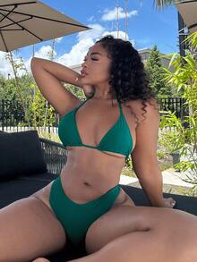 Alexandranx Women Simple & Fashion Casual Bikini Swimwear For Summer Beach Vacation - Green - View 4