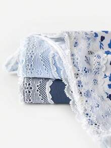 LUVLETTE 3条装柔软纯棉基础款花卉印花蕾丝边中腰内裤 - 彩色 - 查看 6