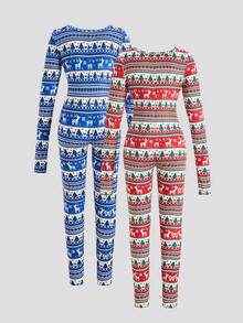 Set de 2 piezas Mono informal básico de deporte y calle con cuello cuadrado y manga larga para niñas preadolescentes - Multicolor - Ver 2