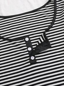 Áo thun cardigan cổ tròn kẻ sọc dài tay đa năng cho bé gái tuổi teen, mùa thu/đông - Đen và trắng - Xem 5