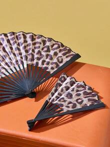 Joivida 优雅豹纹黑色边框折扇 - 时尚公主主题，轻巧便携，女士手持扇 | 公主主题扇 | 轻巧扇 - 彩色 - 查看 2