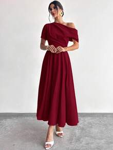 Firerie 女士优雅舞会礼服婚礼派对毕业典礼无袖公主A字长裙 - 酒紅色 - 查看 6