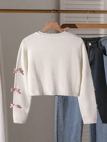 Girls' Short Bow-Knot Cardigan, Suitable For Travel, Gatherings, Back To School - White - View 2