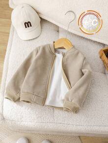 SHEIN 1件男女童加厚保暖卡其色外套，休闲保暖外套，秋冬季 - 彩色 - 查看 6