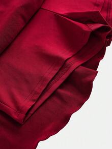 SHEIN Girlism 青少年女孩休闲装、运动装、学校装、返校装、红色内裤搭配荷叶边下摆溜冰裙，春夏 - 紅色 - 查看 5