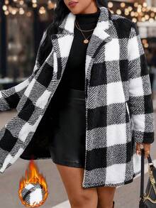 SHEIN PETITE CURVE Karierter Flanellmantel in Große Größen, Damen, Herbst/Winter