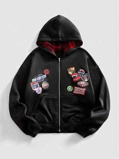 Street Life هودي كاجوال بسحاب وطباعة حرفية، أكمام طويلة، خريف/شتاء للرجال