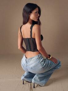 SHEIN BAE Sexy Lace Criss-Cross Bandeau Crop Top, Summer,Wrap Top,Valentine's Day,Valentine Outfits For Women - Black - View 2