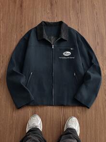 SWAVVY 标准尺寸男士时尚刺绣拼布长袖夹克