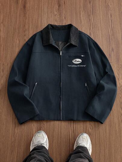 SWAVVY 标准尺寸男士时尚刺绣拼布长袖夹克