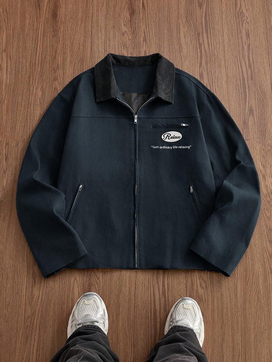 SWAVVY 标准尺寸男士时尚刺绣拼布长袖夹克