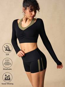 VARSIVA Fitted Short Sleeve Top And Shorts Women Sports Suit Workout Women Sets - Multicolor - View 1