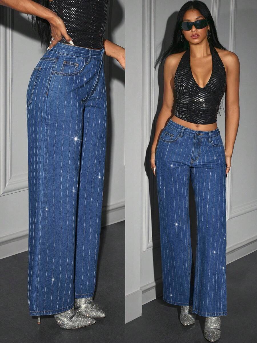 Jeanoix Women's High Waist Pockets Wide Leg Loose Casual Jeans - Blue - View 1