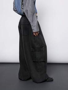 COUREZ Barrel Balloon Cargo Jeans In Black Wash /Y2K Low Rise Jeans Baggy Jeans Winter Outfits Going Out Outfits Streetstyle - Dark Grey - View 3