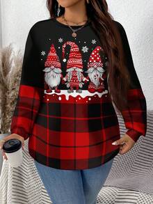 EMERY ROSE Sweatshirt Wanita Ukuran Besar Motif Natal Minimalis Kasual, Musim Gugur & Musim Dingin - MultiWarna - View 4