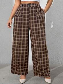 Vionelle 大码女式法式休闲优雅格子裤，秋冬 - 彩色 - 查看 3
