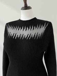 Auralis Plus Size Women's Autumn And Winter Fashion Casual High Elastic Comfortable Daily Hollow Perspective Half Turtleneck Black Slim Pullover Sweater, Basic Base Sweater,Fall Women Clothes,Winter Tops