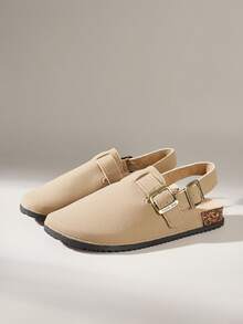 Solecia Dây đeo khóa có thể điều chỉnh màu trơn, Khóa thời trang mới, Đế bần mềm mại, thoải mái, Giày sandal đế dày gót nêm, Dép đa năng, Thích hợp cho hoạt động ngoài trời, đi làm, thường ngày, mặc hàng ngày - Màu Khaki - Xem 2