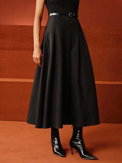 Anewsta Women's Black Suit Skirt, High Waist Slimming A-Line Midi Skirt