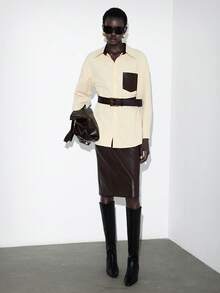 Lumivelle Winter Clothes For WomenWomen's Casual Turndown Collar Long Sleeve PU Leather Decor Shirt Classy Shirts Leather Shirt