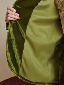 Arave Women's Velvet Fabric, Rounded Placket, Padded Shoulders, Sequined And Beaded Embroidery Design, Everyday Commuting, Regular Winter Coat For Women New Year's For Women Valentine's Day - Green - View 10