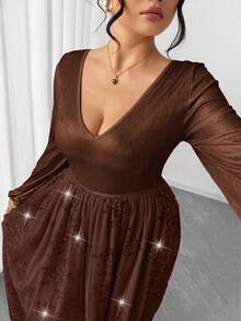 Elenzga Vestido de manga larga de malla con apliques de lentejuelas y cuentas