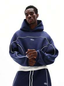 SUMWON 男士宽松连帽衫和运动裤套装，白色滚边细节 - 寶藍色 - 查看 2