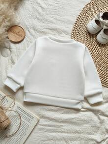 Vintaside Kids Baby Girls' Sweet White Round Neck Long Sleeve Pullover Top, Detailed With Pink Drawstring Bow, Minimalist Fitted Style, Suitable For Daily Wear, School, Birthday Party, And Family Activities - Multicolor - View 2