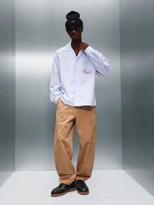 PLAYBOY X SUMWON Regular Fit Striped Long Sleeve Button Down Shirt With Logo Embroidery - Blue and White - View 5