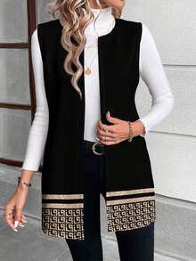 EMERY ROSE 经典金色几何印花休闲简约大码夹克，适合秋冬 - 彩色 - 查看 3