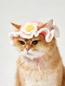 PETSIN 1 pieza Sombrero de punto cálido con flor de huevo blanco para mascotas, gorro de ganchillo de otoño e invierno para gatos y perros, disfraz - Multicolor - Ver 2