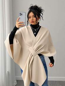 Elenzga Plus Size Women Wool Blend One-Piece Cloak Jacket