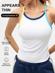 Eassivo Eassivo 女式夏季撞色绑带修身运动吊带背心（带胸垫） - 白色 - 查看 4